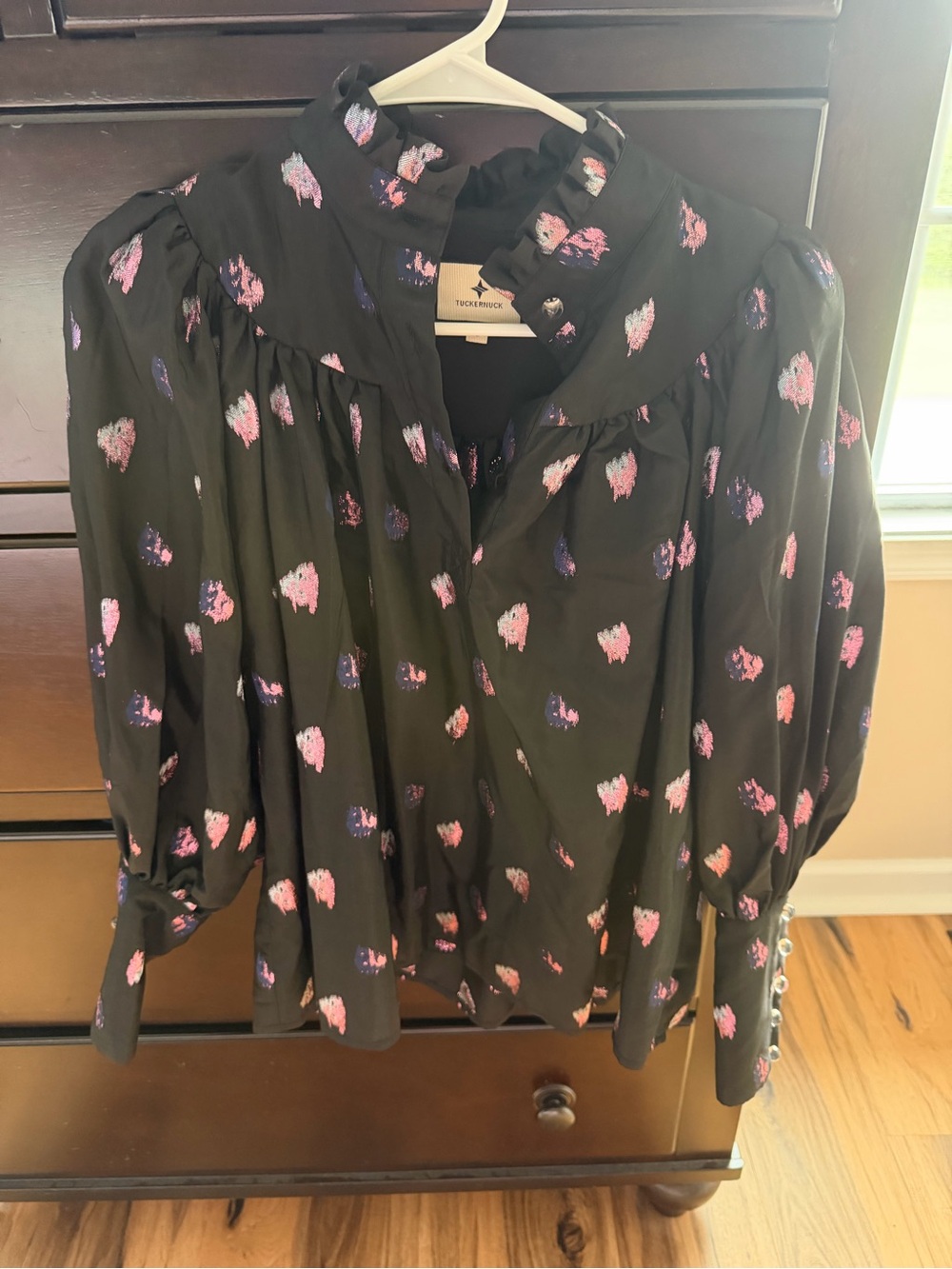Tuckernuck Black and Blurred Dot FIL Coupe Cortana Blouse - Picture 3 of 5